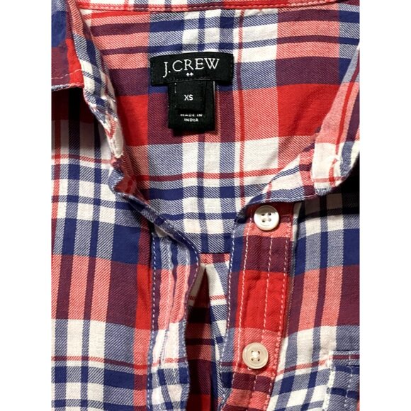 J. Crew 100% Cotton Plaid Shirt Women's Size Extra Small Red Blue Medium weight - Picture 5 of 8
